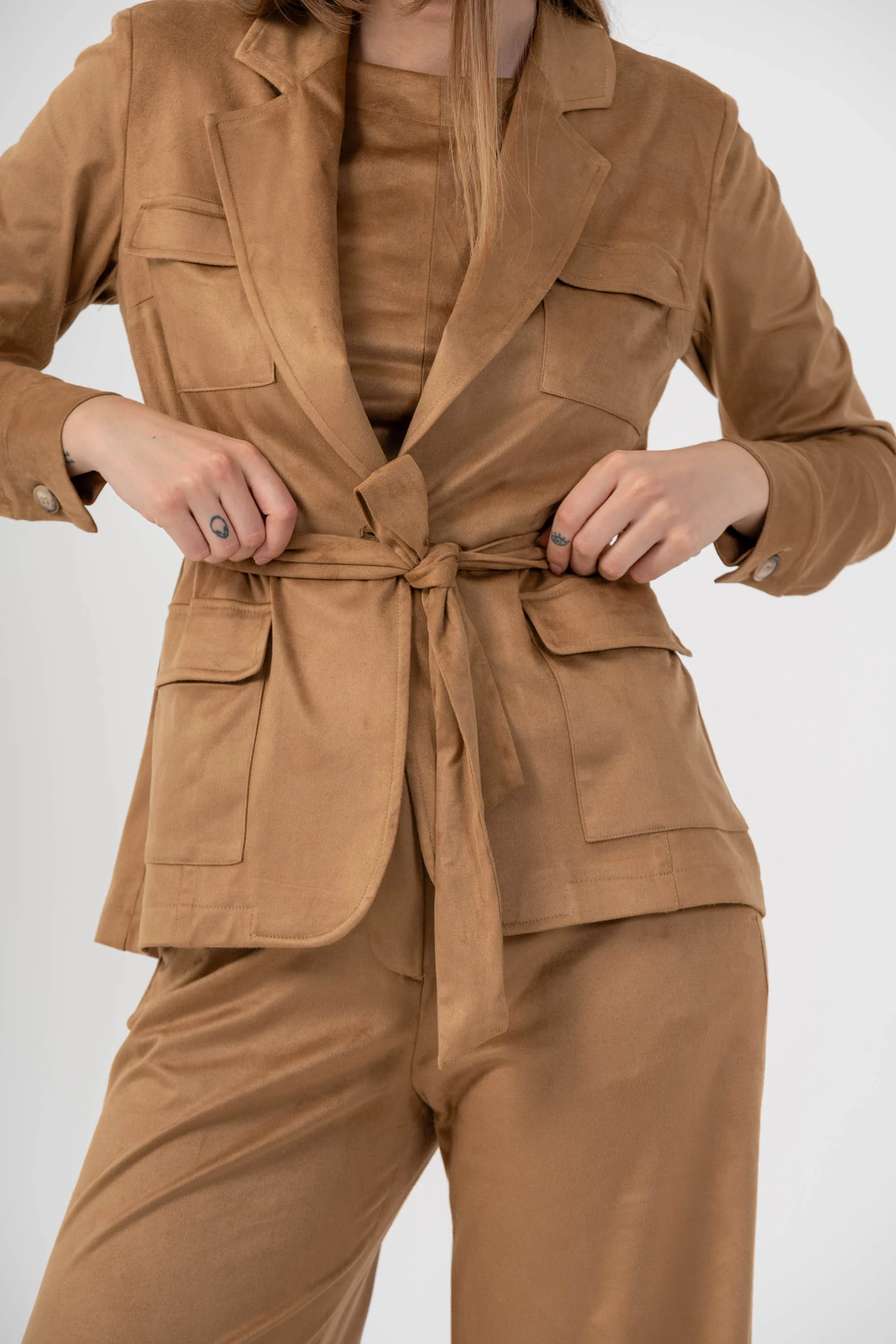 Giacca effetto suede con tasche e cintura - GIACCA BAMBIX - Image 3