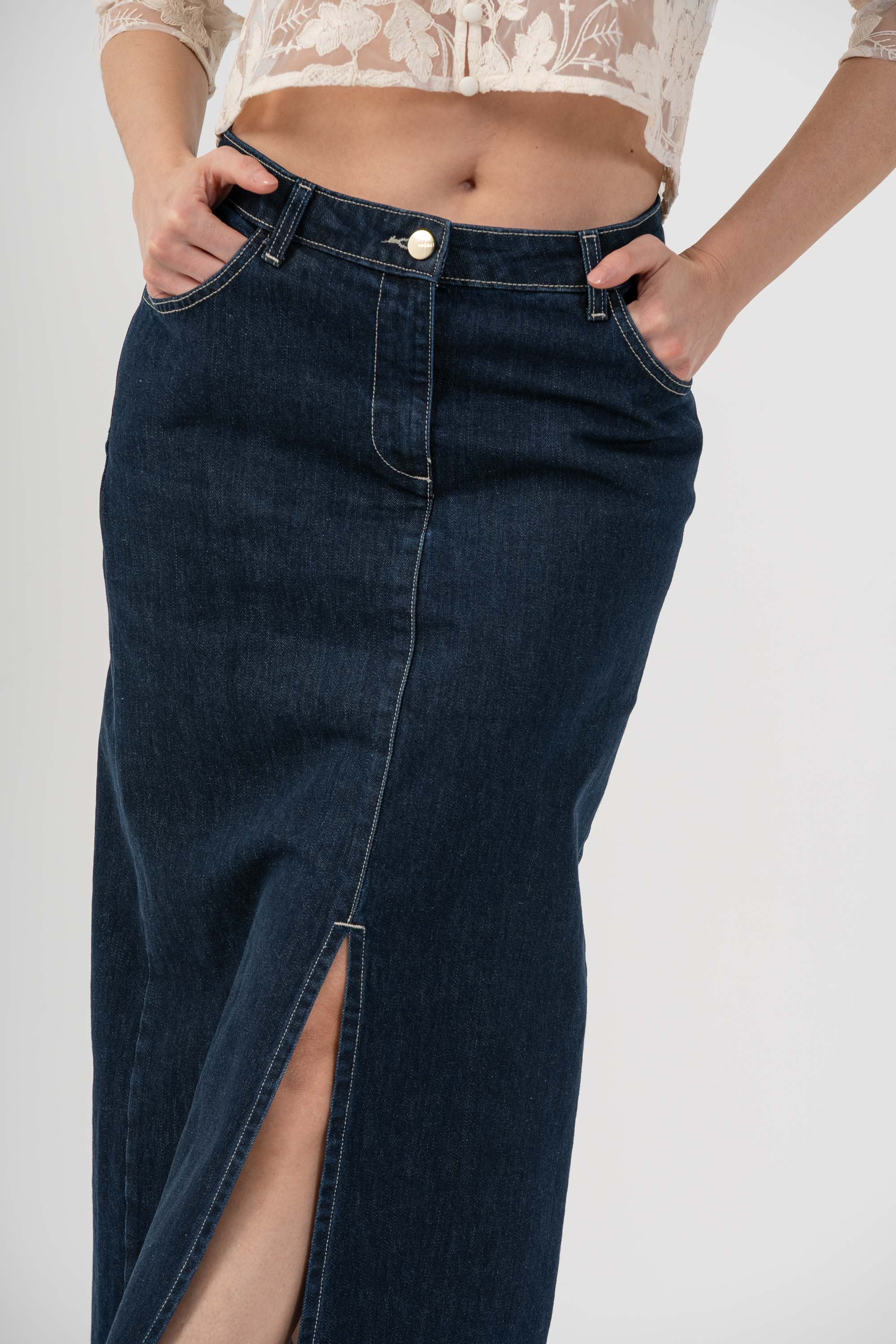Gonna in denim con spacco - GONNA  DENIM ATENAX - Image 3