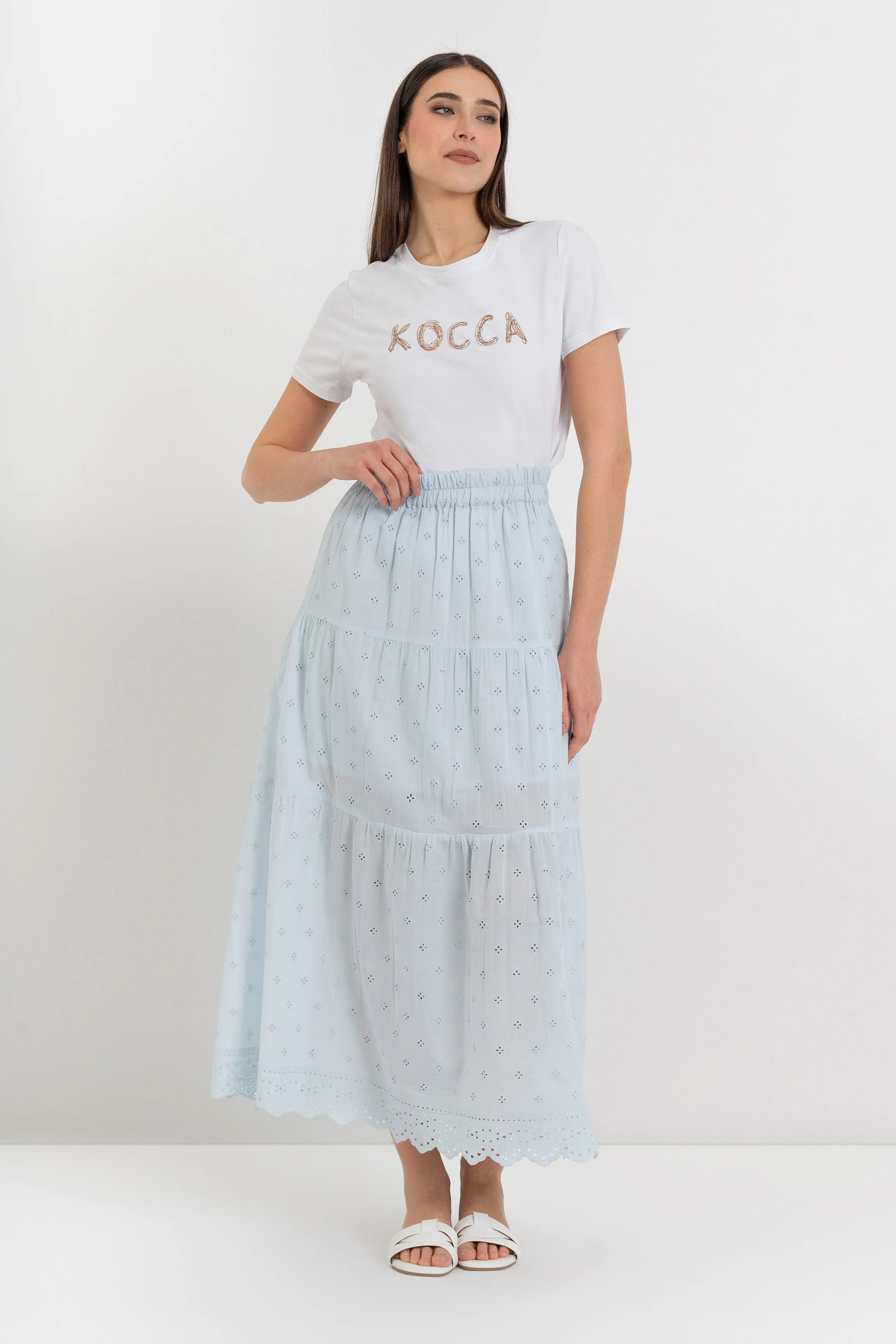 Gonna lunga a balze da donna in cotone con ricamo floreale - Gonna MYREAX - Image 2